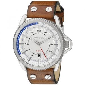 Diesel Homme 46mm Bracelet Cuir Boitier Acier Inoxydable Quartz Montre Dz1715