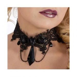Ras-de-cou dentelle pierres gothique noir adulte - chaks 13064