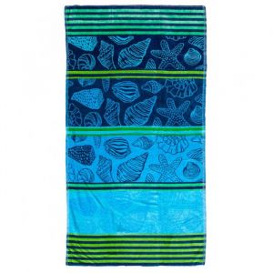 Serviette de plage coquillages bleue & verte 90x170 cm 100% coton