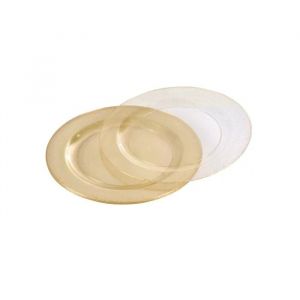Set De 6 Assiettes R&eacute;utilisables 18 Cm Plastique Transparent Paillet&eacute; Or