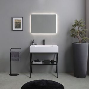 Kiamami Valentina Meuble De Salle De Bains Au Sol 80cm Avec Tréteau En Métal Et Étagère En Verre | Manchester