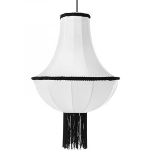 Beliani Lampe Pendante Traditionnelle Vintage Plafonnier avec Franges D&eacute;coratives Abat-jour en Nylon Synth&eacute;tique Blanc Aragua