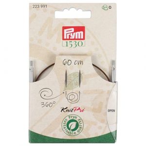 Prym 223991 - Corde en plastique naturel et accessoires - Pivotant à 360° - 60 cm - Corde interchangeable pour aiguilles à tricoter circulaires et crochets tunisiens - Marron