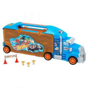 Klein Theo 2474 Hot Wheels Camion-mallette de transport I Mallette d'une grande stabilité pour 24 petites voitures et 2 camions I Jouet pour enfants à partir de 3 ans