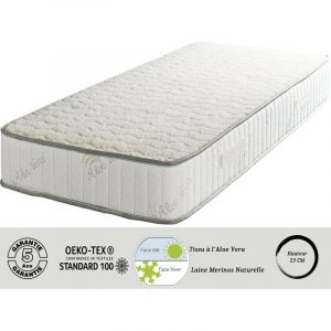 Matelas Super + Alése 140x190 x 23 cm Trés Ferme Face Hiver Pure Laine Merinos Noyau Poli Lattex HR Derniére Génération Trés Respirant