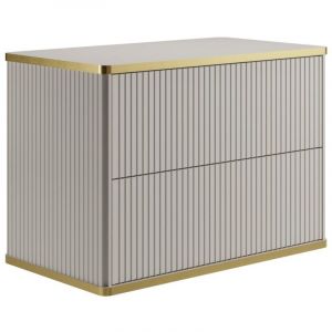 Vente-unique - Meuble sous vasque suspendu stri&eacute; liser&eacute; dor&eacute; - Beige - L80 cm - keliza