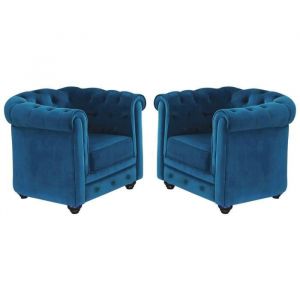 Lot de 2 Fauteuils C STERFIELD Velours bleu canard