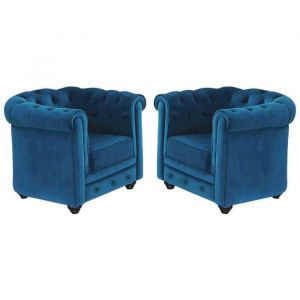 Lot de 2 Fauteuils C STERFIELD Velours bleu canard