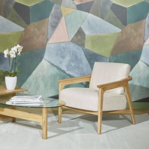 Fauteuil en chêne massif et lin premium beige