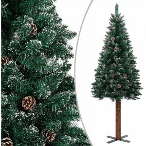 VidaXL Sapin de Noël mince bois véritable et neige blanche Vert 150cm