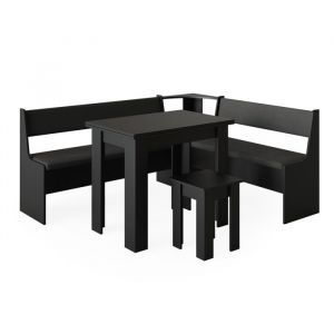 Groupe de banquettes d'angle Roman, Noir, 150 x 41.5 cm avec table Vicco