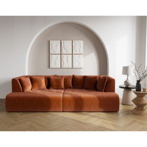 Lisa Design - Onyx - canapé droit 4 places avec double méridienne - assise profonde - en velours côtelé - terracotta