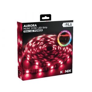 Konix Bande lumineuse gaming LED Aurora 10 m - 16 couleurs - Synchronisation musicale - Flexibilit&eacute; 180&deg; - Rev&ecirc;tement autocollant - Prise secteur