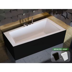 Baignoire asymétrique 150 x 85 cm + tablier noir + repose tête - INTIMA - Droite