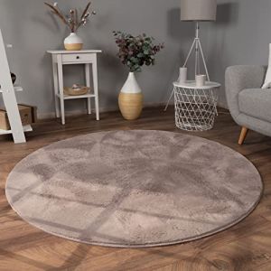 Paco Home Tapis De Salon Fausse Fourrure Peluche Tapis Shaggy Long Lavable, Dimension:80 cm Rond, Couleur:Taupe