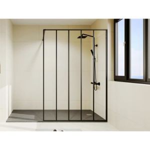 Paroi de douche &agrave; l'italienne style industriel - Noir mat - 140 x 200 cm - ATALIA II