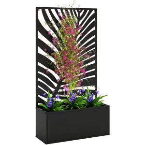 Outsunny Jardini&egrave;re avec treillis - bac &agrave; fleurs avec brise-vue en m&eacute;tal - pour cour, jardin, balcon - 61 x 23 x 113 cm - noir