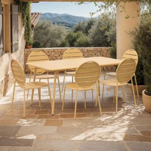 Mes Ensemble table de jardin + 6 chaises rondes en m&eacute;tal moutarde - BACA