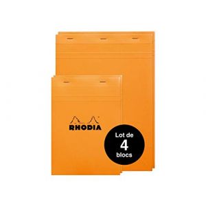 Rhodia Clairefontaine - Un lot de 4 blocs agraphés en-tête 80 feuillets 80g petits carreaux (2 blocs 14,8x21 cm + 2