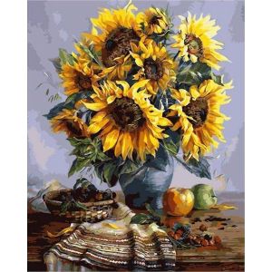 Peinture au num&eacute;ro : Bouquet de Tournesols - sans ch&acirc;ssis en bois