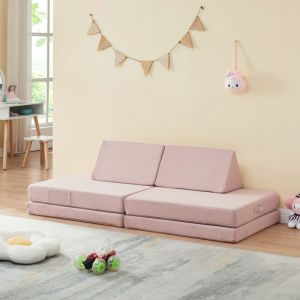 Canapé de jeu de 5 pièces Norhulta velours côtelé 150 x 66 x 46 cm rose [en.casa]