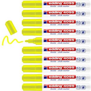 Edding 4095 Marqueur craie liquide - jaune fluorescent - 10 feutres craie liquide - 2-3 mm - feutre craie effacable pour écrire sur les vitres,le verre - feutre craie ardoise aux couleurs opaques