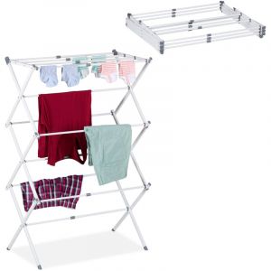Relaxdays Étendoir à Linge, Pliable, 11 Barres, 6 Niveaux, Extensible, métallique, HxLxP : 107 x 73 x 37 cm, Blanc