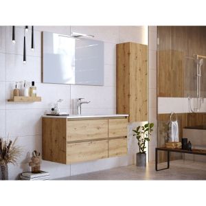 Image de Bobochic Ensemble de salle de bain 100 cm suspendu avec colonne BAYO chêne clair - Bois naturel