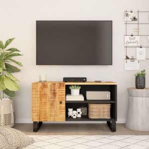 Image de VidaXL Meuble TV 80x46x33 cm en bois de manguier et fer, finition naturelle Vida XL