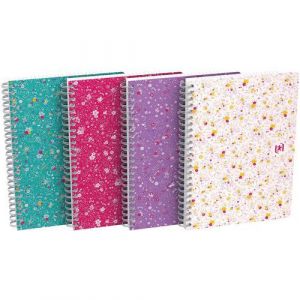 Oxford Lot de 5 Cahiers Flowers A5 120 Pages Lignées 6mm avec Marge Reliure Spirale Couverture Carte Rigide Coloris Assortis