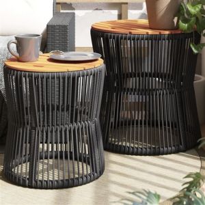 VidaXL Tables d'appoint de jardin 2 pcs dessus en bois noir poly rotin