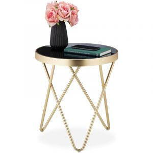 Relaxdays Table d’appoint ronde, tendance en métal et verre brille Design retro, HxD: 46 x 42 cm noir-doré - 4052025279264