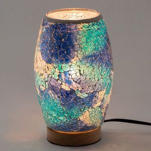 Signes Grimalt Lampe de table indienne en mosaïque de verre et de bois bleu