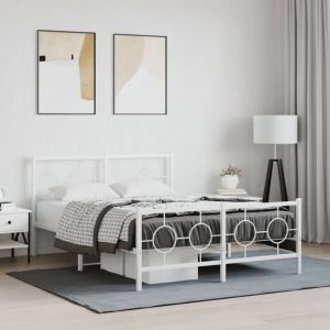 VidaXL Cadre de lit m&eacute;tal sans matelas et pied de lit blanc 140x190 cm
