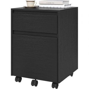 Caisson de Bureau avec 2 Tiroirs, Armoire &agrave; Dossiers sur roulettes, Meuble de Rangement, en Bois d'ing&eacute;nieur pb, 40x40x56cm, Noir - Woltu