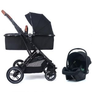 PIXINI Lania - Poussette combinée 3en1 - Avec nacelle/siège auto - Jusqu'à 15Kg - noir edition