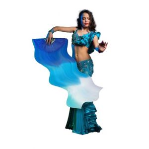 FIESTAS GUIRCA | Éventail Géant Bleu et Blanc (60x140 cm) - Accessoire Décoratif pour Fêtes à Thème Asiatiques et Célébrations - Idéal pour Femmes Adultes - Bleu et Blanc