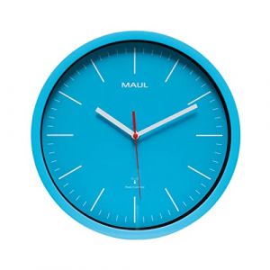 Maul Horloge Murale Radiopilotée jump 30 cm, Couvercle en Verre Minéral, Réglage Automatique de l'Heure, Horloge Élégante pour Le Bureau, l'Atelier et à la Maison, Pile Incluse, Bleu