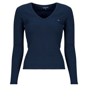 Tommy Jeans T-Shirt TJW Slim Essential Rib V LS DW0DW17990 L/S pour Femme, Bleu (Dark Night Navy), M, Bleu Marine fonc&eacute;, M