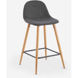 Tabouret de bar haut cuisine style nordique en tissu avec dossier Shona - Gris fonc&eacute;