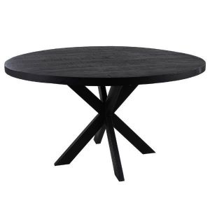 Hsm Table à manger ronde 140 cm en manguier recyclé noir et métal - bergal