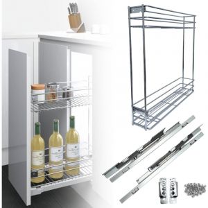 Module 20 cm. - Panier Coulissant pour meuble - Sortie Totale, Fermeture Amortie - Chariot Cuisine Acier Inox. Porte Bouteilles Epices Bocaux