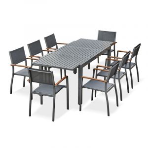 Remarquable Ensemble repas de jardin 8 places - Gris anthracite