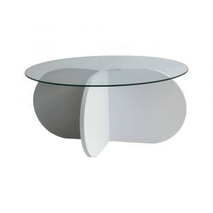 Dmora - Table basse Doliveir, Table basse, Porte-revues pour canapé, Etagère de salon, 75x75h35 cm, Blanc
