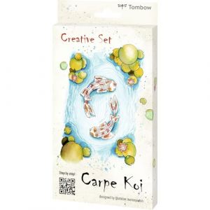 Tombow Set créatif Carpe Koi, Set d'inspiration japonaise avec feutres ABT Dual Brush Pen (ABT-493,725,993), feutre fin 005, papier aquarelle A6 [JAPAN-SET4]