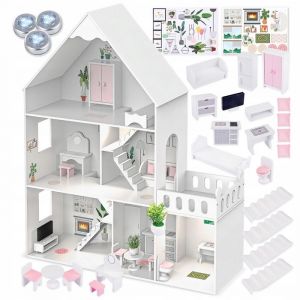 Grande maison de poupées en bois 118 cm 3 étages LED et meubles inclus - blanc (GS0023_C-1)