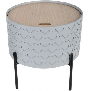 Table d'ap avec coffre Scandi Diam 35 x H 35 cm Gris