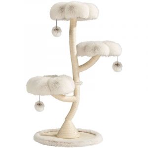 Fudajo Arbre Chat Design Ø 59 cm Hauteur 125 cm Beige Charge 15 kg 3 Niveaux Forme Branche avec Peluche et Sisal Tronc de grattage Grattoir Tour