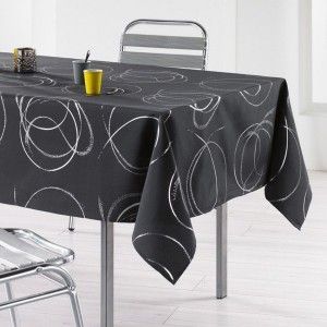 Image de L'Harmonie du décor Nappe Imprimé Argent Bully Polyester Anthracite 240 x 150 x 240 cm