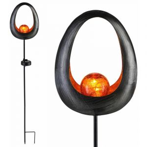 Deuba Lanterne solaire effet flamme rond IP44 lampe solaire jardin batterie int&eacute;gr&eacute;e &eacute;lcairage ext&eacute;rieur